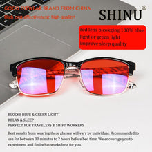 Load image into Gallery viewer, Blue Ray Glasses for Better Sleep Red Lens Glasses Anti Blue Green Light for Men Eyewear SH018