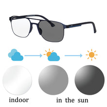 Carregar imagem no visualizador da galeria, Shinu mudança de óculos cinza para homens, armação de madeira de metal com lente vermelha 99.99% filtros de luz azul protege os olhos sh003