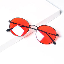 Загрузить изображение в средство просмотра галереи, Круглые очки, очки с синим светом, женские защитные линзы с синим светом, оранжево-красные очки y2k, анти-зеленый свет для хорошего сна