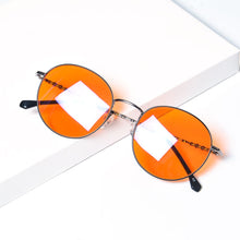 Загрузить изображение в средство просмотра галереи, Круглые очки, очки с синим светом, женские защитные линзы с синим светом, оранжево-красные очки y2k, анти-зеленый свет для хорошего сна