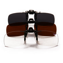Load image into Gallery viewer, Anti Blue Light Clip on Glasses Polarized Clip on Sunglasses Orange Bluelight Lens Yellow Anti-glare Driving Lenses Brown Grey