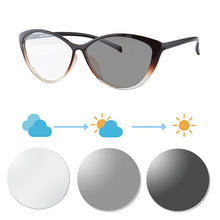 Загрузить изображение в средство просмотра галереи, Фотохромные прогрессивные мультифокусные очки для чтения, синие светофильтры, очки по рецепту, оправа «кошачий глаз», большие очки для лица, женские очки