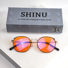 Load image into Gallery viewer, Better Sleep Glasses Red Lenses Long Time Working Orange Lensesround Frame Metal Eyeglasses Blue Light Color Lenses with Recipe