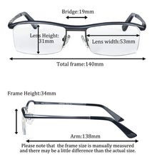 Загрузить изображение в средство просмотра галереи, Square Shape Half Frame Glasses Man Aluminium Magnesium Glasses Custom Prescription Glasses for Men Blue Light Myopia Lenses