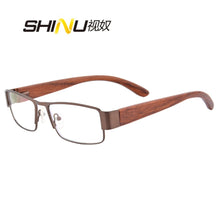 Carregar imagem no visualizador da galeria, prescription glasses men myopia photochromic lenses wooden eyeglasses lunette dioptrie metal frame nature wood temples eyewear