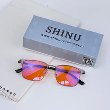 Carregar imagem no visualizador da galeria, Square Titanium Glasses Men Red Lens Better Sleep Glasses Improve Insomnia Titanium Glasses Orange Lens Big Size 141mm