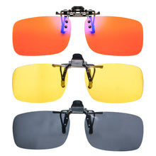 Load image into Gallery viewer, Anti Blue Light Clip on Glasses Polarized Clip on Sunglasses Orange Bluelight Lens Yellow Anti-glare Driving Lenses Brown Grey