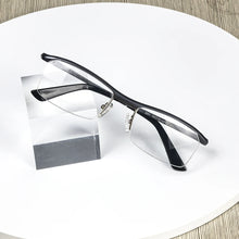 Загрузить изображение в средство просмотра галереи, Square Shape Half Frame Glasses Man Aluminium Magnesium Glasses Custom Prescription Glasses for Men Blue Light Myopia Lenses