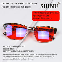 Carregar imagem no visualizador da galeria, Blue Ray Glasses for Better Sleep Red Lens Glasses Anti Blue Green Light for Men Eyewear SH018
