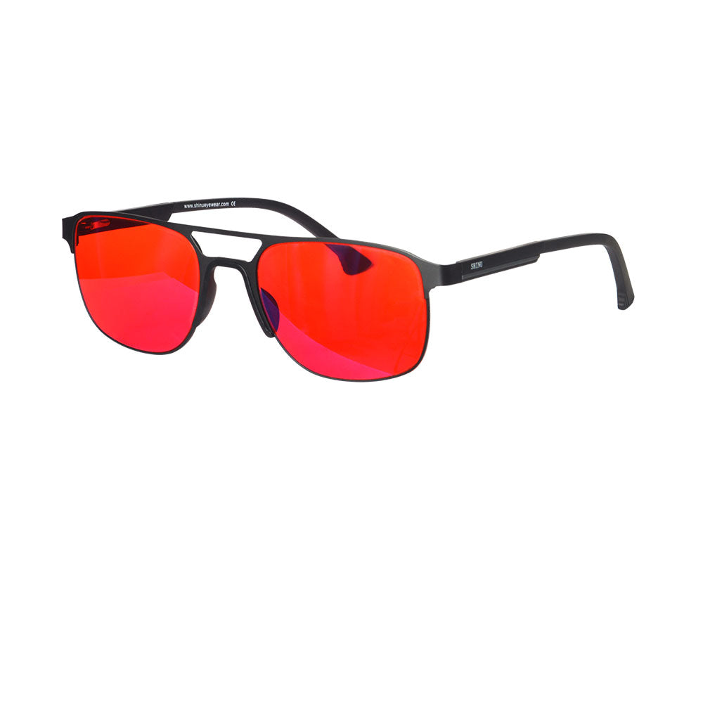 Shinu mudança de óculos cinza para homens, armação de madeira de metal com lente vermelha 99.99% filtros de luz azul protege os olhos sh003