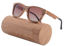 Загрузить изображение в средство просмотра галереи, Bamboo Wooden Sunglasses Polarized Retro Brown Lens Zebra Wood Sun Glasses with Round Bamboo Case Cloth  Z68043
