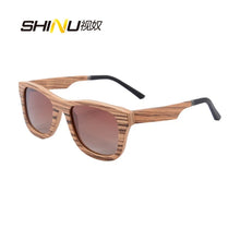 Load image into Gallery viewer, Bamboo Wooden Sunglasses Polarized Retro Brown Lens Zebra Wood Sun Glasses with Round Bamboo Case Cloth  Z68043
