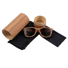 Load image into Gallery viewer, Bamboo Wooden Sunglasses Polarized Retro Brown Lens Zebra Wood Sun Glasses with Round Bamboo Case Cloth  Z68043
