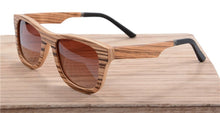 Load image into Gallery viewer, Bamboo Wooden Sunglasses Polarized Retro Brown Lens Zebra Wood Sun Glasses with Round Bamboo Case Cloth  Z68043
