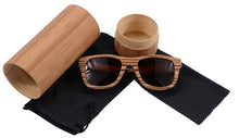 Загрузить изображение в средство просмотра галереи, Bamboo Wooden Sunglasses Polarized Retro Brown Lens Zebra Wood Sun Glasses with Round Bamboo Case Cloth  Z68043
