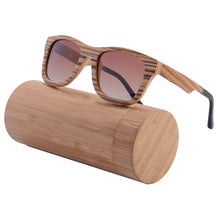 Load image into Gallery viewer, Bamboo Wooden Sunglasses Polarized Retro Brown Lens Zebra Wood Sun Glasses with Round Bamboo Case Cloth  Z68043
