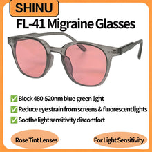 Carregar imagem no visualizador da galeria, SHINU FL-41 Glasses FL41 Tint Glasses, Rose FL41 Lenses 480-520nm Filter Special for Migraine Relief Light Sensitivity Eyewear
