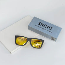 Carregar imagem no visualizador da galeria, SHINU Myopia Night Vision Glasses Man Night Driving Glasses square wooden frame Blocking Blue Light Lenses for Office Working
