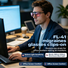 Load image into Gallery viewer, SHINU FL‑41 Migraine Glasses Clip‑on Blue Light Filter Clip On Lenses for Photophobia Light Sensitivity Clip for Eyeglasses
