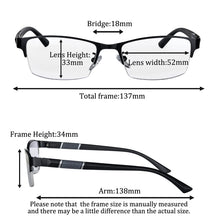 Load image into Gallery viewer, Prescription Glasses Men Half Frame Metal Glasses Myopia Lens with Astigmatism Photochromic Lens Nearsighted Glasses for Men
