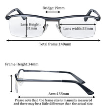 Load image into Gallery viewer, Square Shape Half Frame Glasses Man Aluminium Magnesium Glasses Custom Prescription Glasses for Men Blue Light Myopia Lenses
