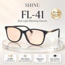 Load image into Gallery viewer, SHINU FL-41 Light Pink Tinted Glasses,480-520mm Blue Light Blocking, Eye Comfort &amp; Migraine Relief for Light Sensitivity UV400
