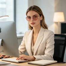 Загрузить изображение в средство просмотра галереи, SHINU FL-41 Photochromic Migraine Glasses Rose Tinted Small Frame 133mm Narrow Face Light Sensitivity Indoor Outdoor UV400
