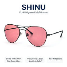 Load image into Gallery viewer, SHINU FL-41 Glasses for Men Women Migraine Relief Anti Blue Green Light 480-520nm Rose Tinted Lens Photophobia Eye Strain
