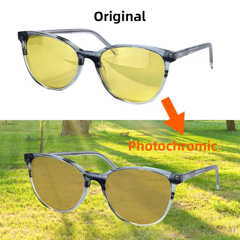 Cat Eye Acetate Sunglasses Woman Day and Night Driving Glasses Photochromic Sunglasses Woman Blue Light Computer Glasses 136mm