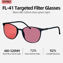 Load image into Gallery viewer, SHINU FL41 Tinted Glasses FL-41 Migraine Glasses Block 480-520nm Blue Green Light Anti Photophobia Tint Color Sunglasses Women
