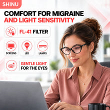 Load image into Gallery viewer, SHINU FL41 Anti Migraine Glasses Light‑Tint FL‑41 Glasses 73% Transmittance Cat Eye TR90 Glasses with Fl41 Filter Indoor Used
