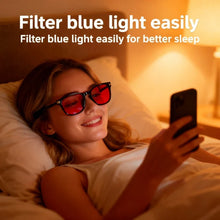 Carregar imagem no visualizador da galeria, Square Titanium Glasses Men Red Lens Better Sleep Glasses Improve Insomnia Titanium Glasses Orange Lens Big Size 141mm
