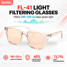 Load image into Gallery viewer, SHINU FL41 Glasses Man TR90 Frame with FL41 Filter Light Tint FL41 Glasses 73% Transmittance Indoor Used Anti Migraine Glasses

