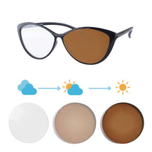 Load image into Gallery viewer, Photochromic Progressive Multifocus Reading Glasses Blue Light Filters Prescription Glasses Cateye Frame Big Face Spectacle Lady
