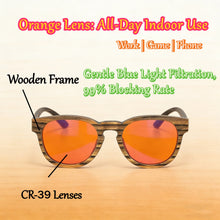 Load image into Gallery viewer, Blue Light Blocking Wooden Frame Glasses Red Lens for Pre-Sleep Orange Lens for Long Time Night Work &amp; Gaming
