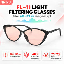 Load image into Gallery viewer, SHINU FL41 Anti Migraine Glasses Light‑Tint FL‑41 Glasses 73% Transmittance Cat Eye TR90 Glasses with Fl41 Filter Indoor Used
