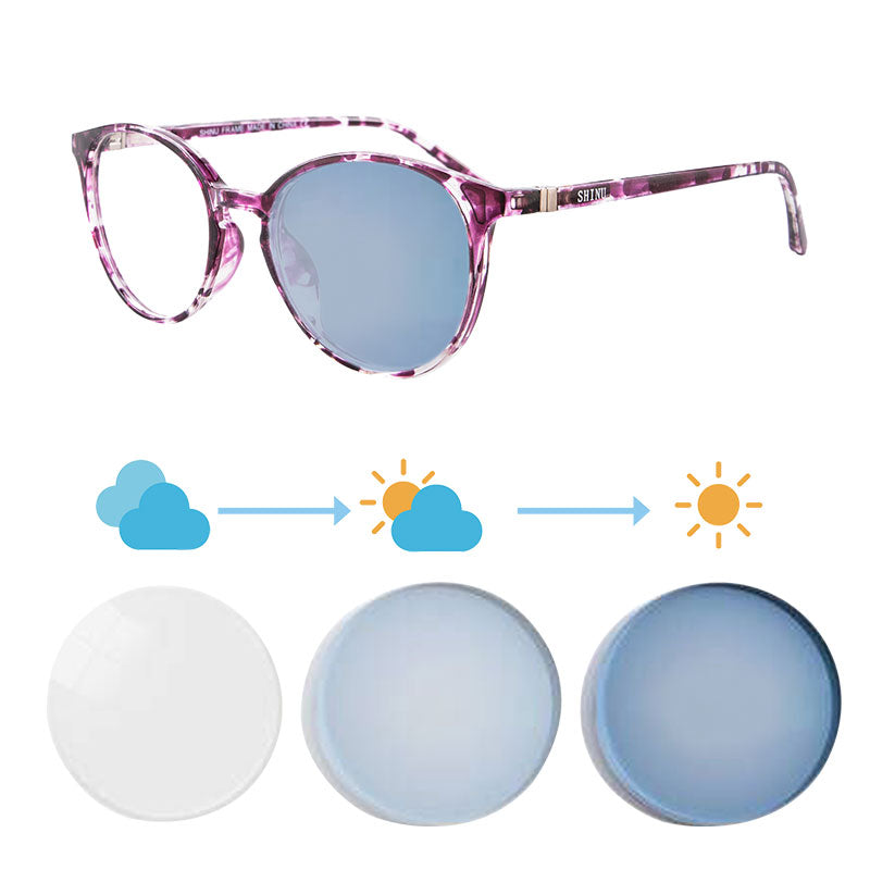 SHINU See Far See Near Photochromic Glasses for Women Change Pink Lens Eyeglasses Transition Glasses Outside SH073