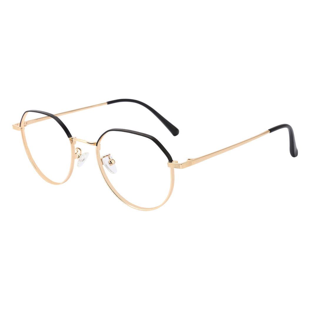 Очки для чтения с чистыми линзами и защитой от синего света в круглой металлической оправе - H90305